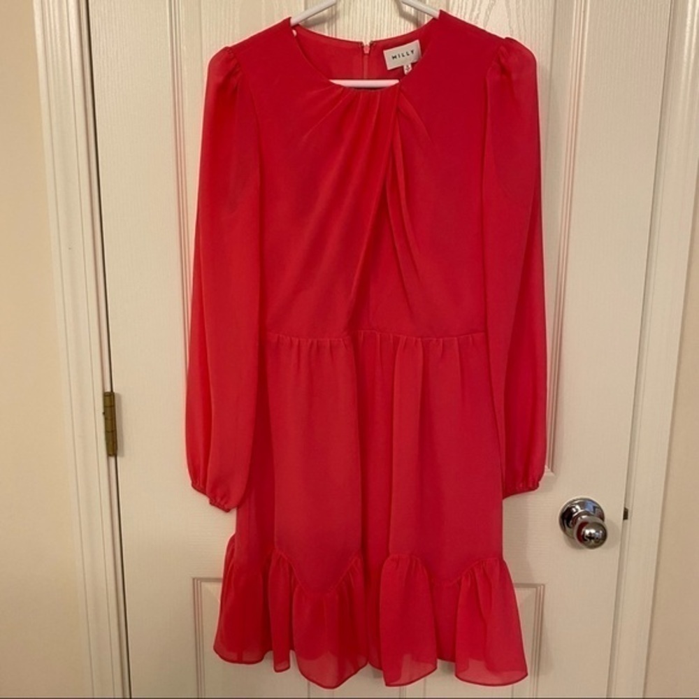 Milly Jackie Chiffon Dress in Punch / Pink Size 4 - Picture 4 of 11